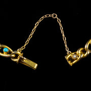 Antique Victorian Turquoise Pearl Heart Locket Bracelet 15Ct Gold Circa 1900