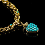 Antique Victorian Turquoise Pearl Heart Locket Bracelet 15Ct Gold Circa 1900