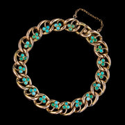 Antique Victorian Turquoise Shamrock Curb Bracelet 9Ct Gold Circa 1900