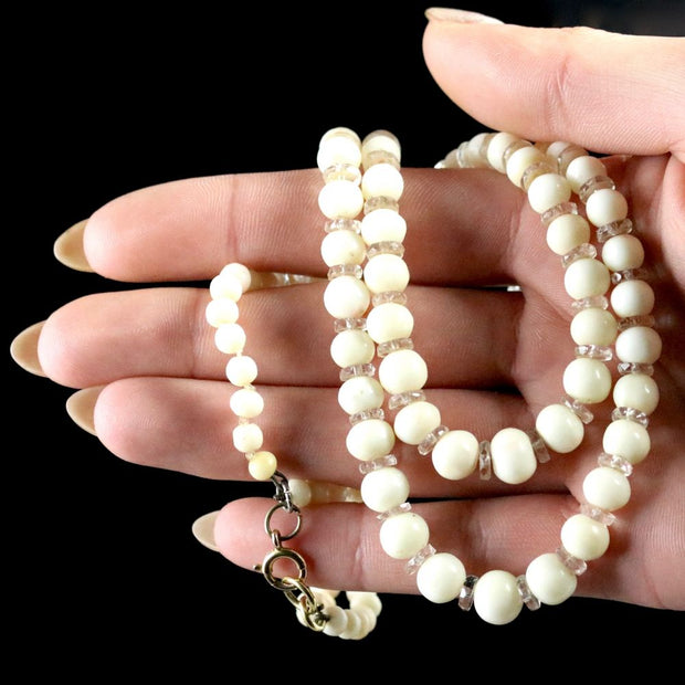 Vintage Double Strand White Coral Bead Necklace
