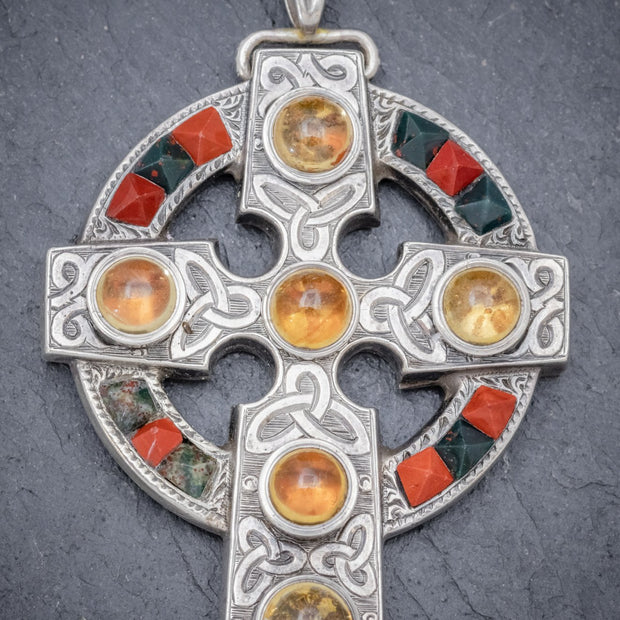 Antique Celtic Cross Pendant Silver Cairngorm Victorian Circa 1860