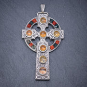 Antique Celtic Cross Pendant Silver Cairngorm Victorian Circa 1860