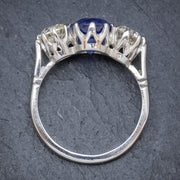 Antique Edwardian 2.40Ct Sapphire Diamond Trilogy Ring Platinum Circa 1915