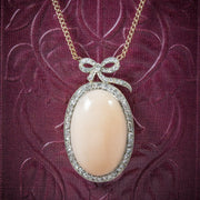 Edwardian Necklace - Boxed Coral & 2.50Ct Diamond 18Ct Pendant Necklace