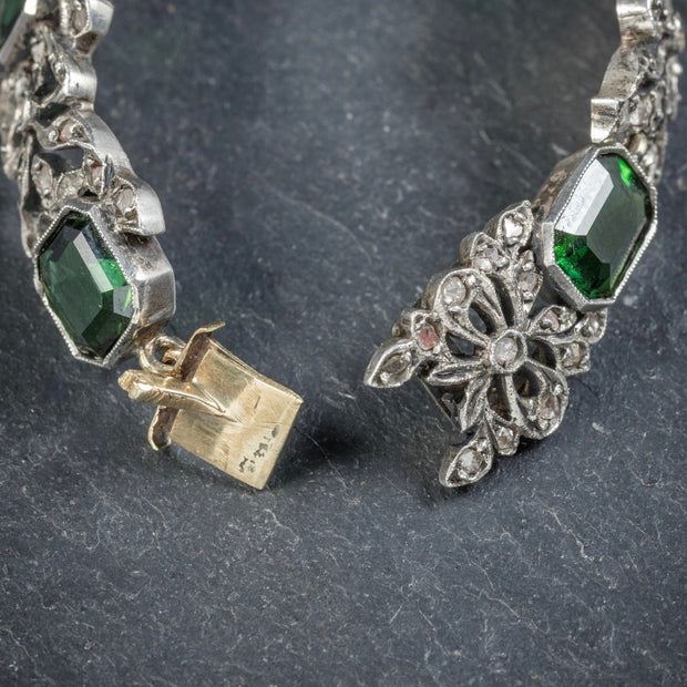 Antique Edwardian Green Tourmaline Bracelet Silver Circa 1910