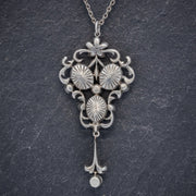 Antique Edwardian Pendant Necklace Paste Stone Silver Circa 1910