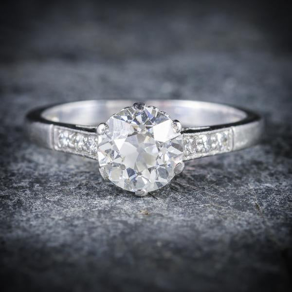 Edwardian Style Diamond Solitaire Engagement Ring Platinum 1.58Ct Of Diamonds