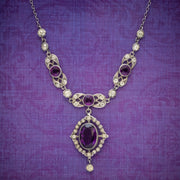 Antique Edwardian Purple Paste Stone Lavaliere Necklace Silver Circa 1910