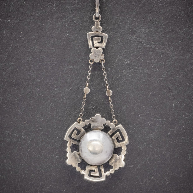 Antique Georgian Yellow Paste Stone Drop Pendant Necklace Silver Circa 1800