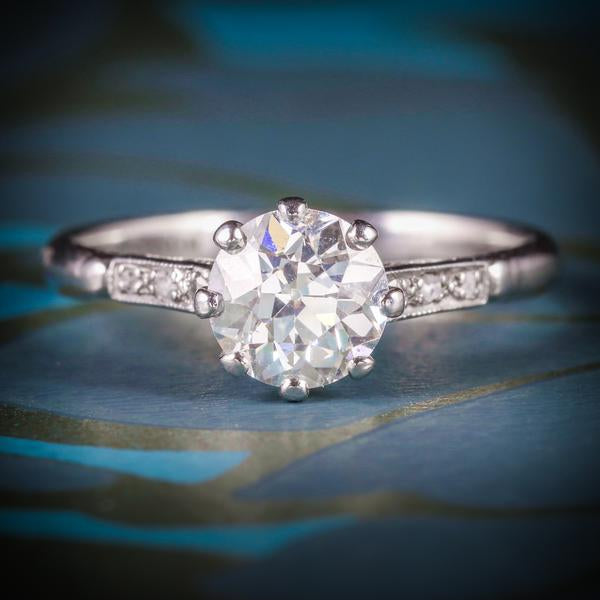 Antique Platinum Edwardian Diamond Engagement Ring 1.48Ct