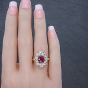Antique Edwardian Ruby Diamond Cluster Ring 1.15ct Ruby With Cert