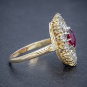Antique Edwardian Ruby Diamond Cluster Ring 1.15ct Ruby With Cert