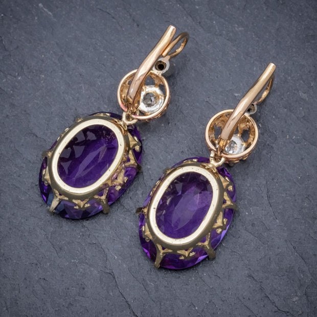 Antique Victorian 18Ct Rose Gold Amethyst Earrings 16Ct Of Amethyst Circa 1900