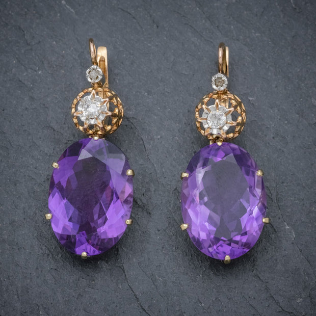 Antique Victorian 18Ct Rose Gold Amethyst Earrings 16Ct Of Amethyst Circa 1900