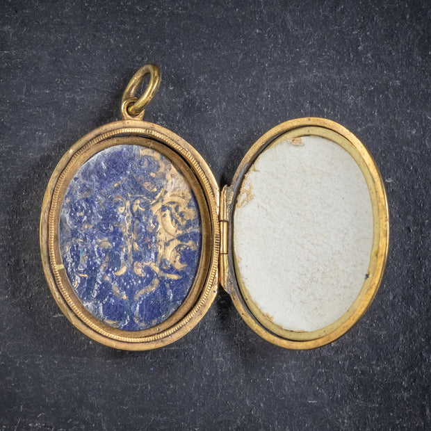 Antique Victorian 18Ct Gold Gilt Blue Enamel Locket Circa 1880
