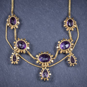 Antique Victorian Amethyst Pearl Garland Necklace 18Ct Gold