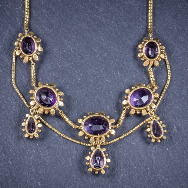 Antique Victorian Amethyst Pearl Garland Necklace 18Ct Gold Circa 1860