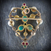 Antique Victorian Brooch Emerald Ruby Pearl Opal 18Ct Gold Circa 1900