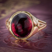 Antique Victorian Cabochon Garnet Ring 15Ct Gold Dated 1868