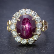 Antique Victorian Cabochon Star Ruby Diamond Ring 3Ct Ruby Circa 1880