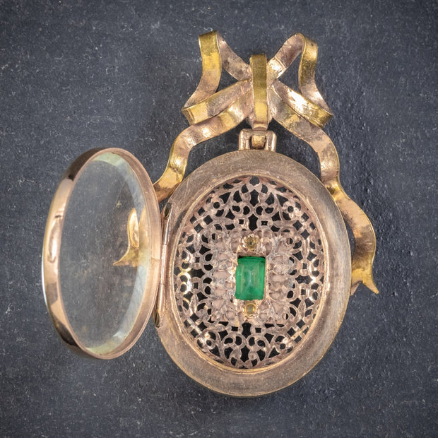 Antique Victorian French 18Ct Gold Gilt Paste Stone Locket Circa 1900
