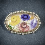 Victorian French Essex Crystal Flower Pearl Diamond Brooch 18Ct Gold