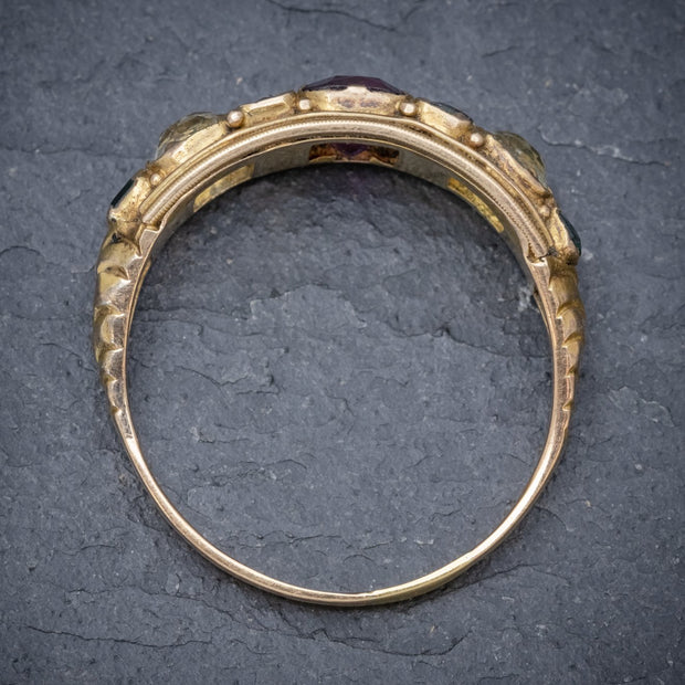 Antique Victorian Garnet Quartz Cluster Ring 15Ct Gold Circa 1900