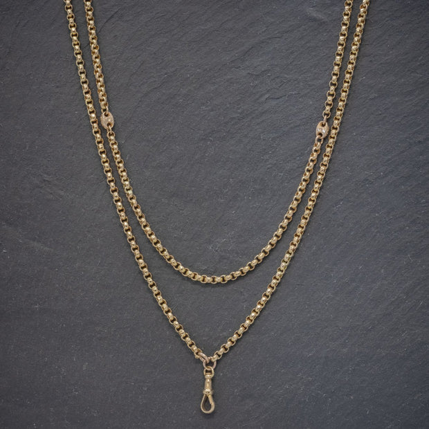 Antique Victorian Guard Chain Solid 9Ct Gold Link Necklace Circa 1880