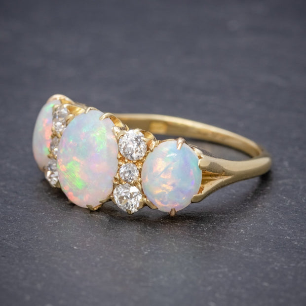 Antique Victorian Natural 5Ct Opal Trilogy Ring 18Ct Gold Circa 1880