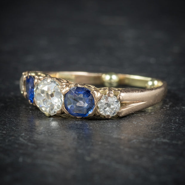 Antique Victorian Sapphire Diamond Ring 14Ct Gold