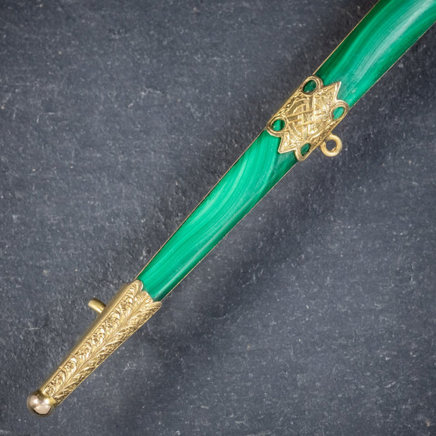 Antique Victorian Scottish Sword Brooch Malachite 18Ct Gold Circa 1860