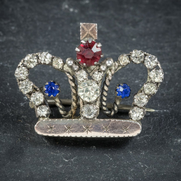 Antique Victorian Paste Stone Crown Brooch Circa 1900