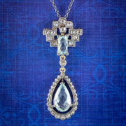 Aquamarine Diamond Pendant Necklace Silver 18ct Gold 3.30ct Of Aqua