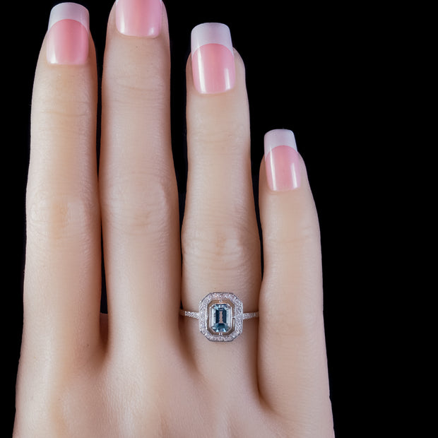 Aquamarine Diamond Cluster Ring Platinum 1.25ct Aqua