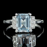Aquamarine Diamond Ring Platinum 2.85ct Emerald Cut Aqua