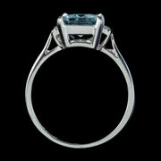 Aquamarine Diamond Ring Platinum 2.85ct Emerald Cut Aqua