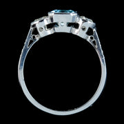 Aquamarine Diamond Trilogy Ring Platinum 1.80ct Emerald Cut Aqua 0.60ct Of Diamond