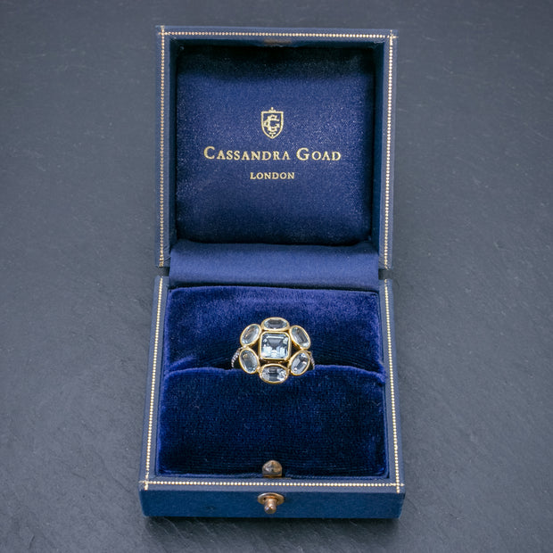 Aquamarine Diamond Cluster Ring 18Ct Gold 5.50Ct Aquamarine Cassandra Goad Boxed