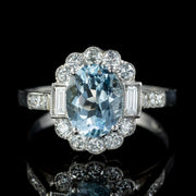 Aquamarine Diamond Cluster Ring Platinum 18Ct Gold Engagement Ring