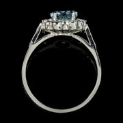 Aquamarine Diamond Cluster Ring Platinum 18Ct Gold Engagement Ring