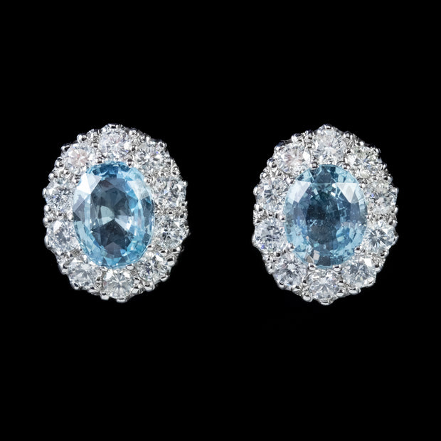 Aquamarine Diamond Cluster Stud Earrings 18Ct Gold 3.78Ct Aquamarine 1.50Ct Diamond