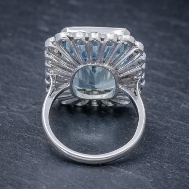 Art Deco Style Aquamarine Diamond Cocktail Ring back