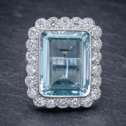Art Deco Style Aquamarine Diamond Cocktail Ring front