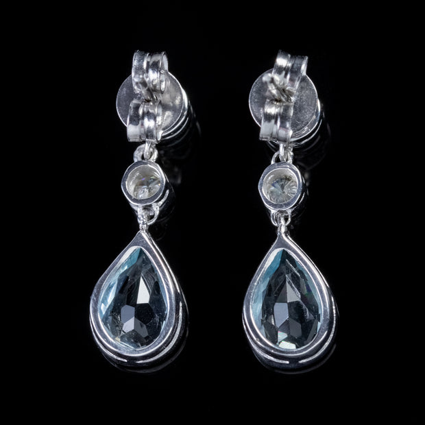 Aquamarine Diamond Drop Earrings 18Ct White Gold