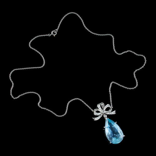 Aquamarine Diamond Pendant Lavaliere Necklace Platinum 20Ct Pear Cut Aqua