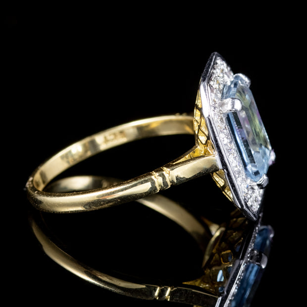 Art Deco Style Aquamarine Diamond Ring 3ct Aquamarine