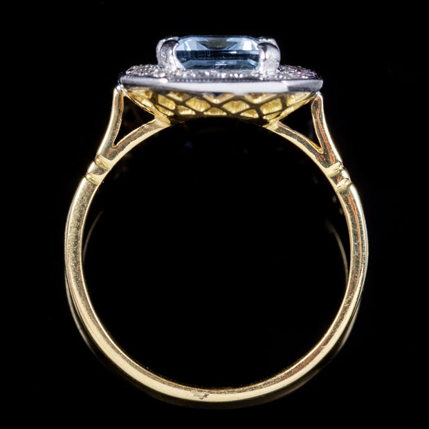 Art Deco Style Aquamarine Diamond Ring 3ct Aquamarine