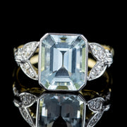Aquamarine Diamond Ring 18ct Gold 3ct Emerald Cut Aqua