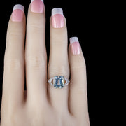 Aquamarine Diamond Ring 18ct Gold 3ct Emerald Cut Aqua