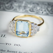 Aquamarine Diamond Ring 18Ct Gold 4Ct Aqua